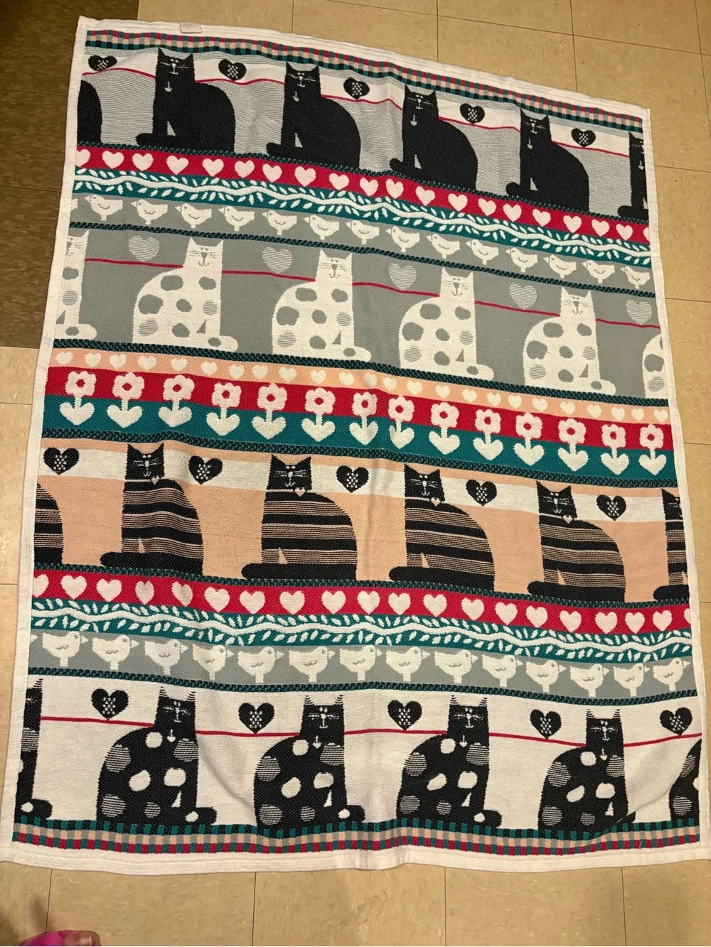 RARE Vintage 1988 Pat Meyers FAT CATS Throw 🐈‍⬛ 50” x 60”🐱Multi 100% Cotton